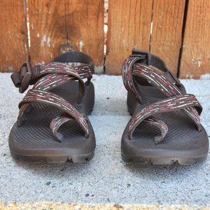 Chaco Women's Brown Pink White Stitch Sandals with Buckle Size 7